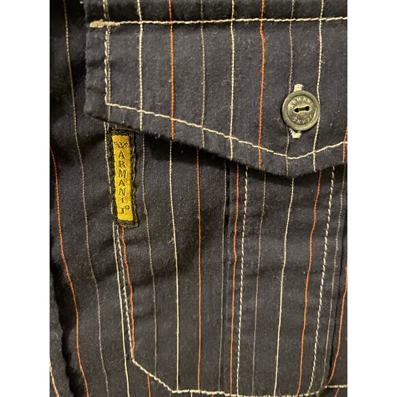 Vintage Armani Jeans Pinstripe Navy Western Style Button Down Size Small - Picture 3 of 7